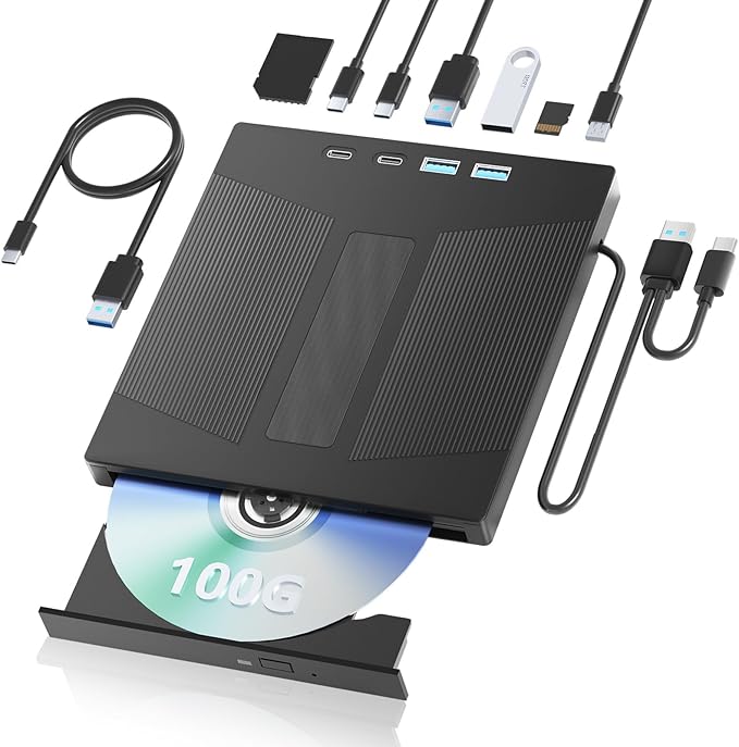 7-in-1 External Blu Ray DriveUSB 3.0&ampType-C External Bluray/DVD Burner &amp SD/TF Card ReaderSupport 100G Disc R/W for PC External Bluray Drive Compatible with Windows Mac Linux Laptop Desktop