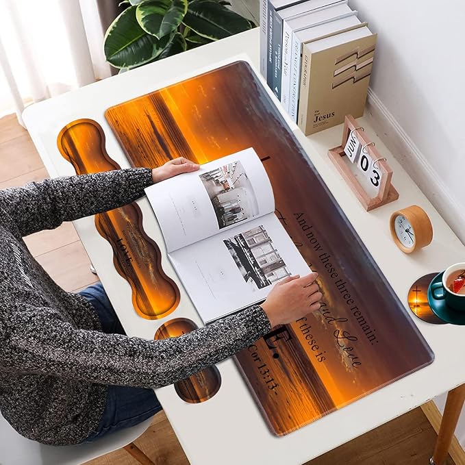 Large Gaming Mouse Pad Keyboard Wrist Rest + Mouse Wrist Pad + Coaster Combination Set Memory Sponge Non-Slip Base. Suitable for Office and Home Christian Cross