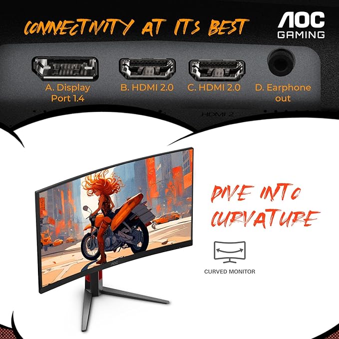 AOC C27G4ZH 27 Curved Frameless Ultra-Fast Gaming Monitor FHD 1080p 0.3ms HDMI 240Hz/DP 280Hz 1500R AMD FreeSync HDR Height Adjustable 3-Year Zero Dead Pixel Guarantee