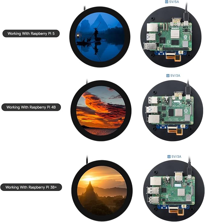 waveshare 4inch HDMI Round Touch Display 720 × 720 Resolution IPS 10-Point Touch Compatible with Raspberry Pi 5/4B/3B+/3A+/2B/B+/A+/Zero/Zero W/WH/Zero 2W Compatible with Jetson Nano and Mini PC