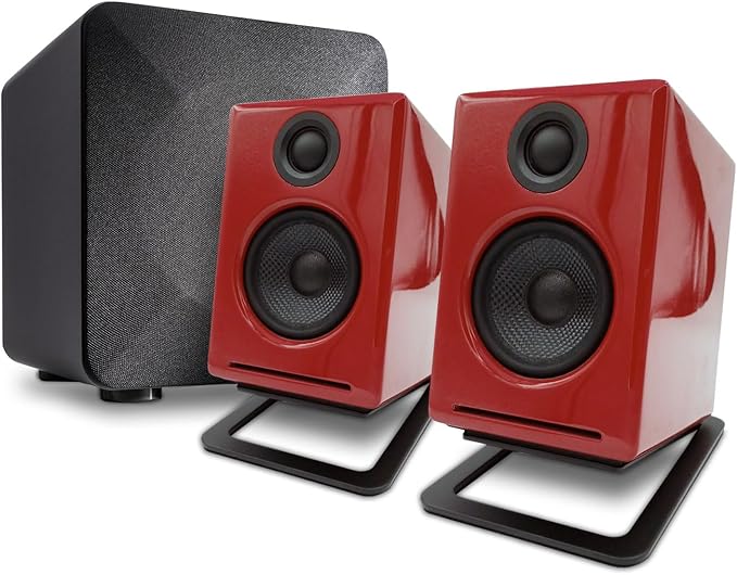 Audioengine A2 Red Computer Speakers with 210W S6 Subwoofer and DS1M Stands