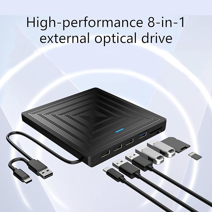 Portable USB3.0 External DVDs RWs Drive Fast Speed Burners for Laptop Desktop PC with Shockproof Design Travel Friendly External DVDs Burners