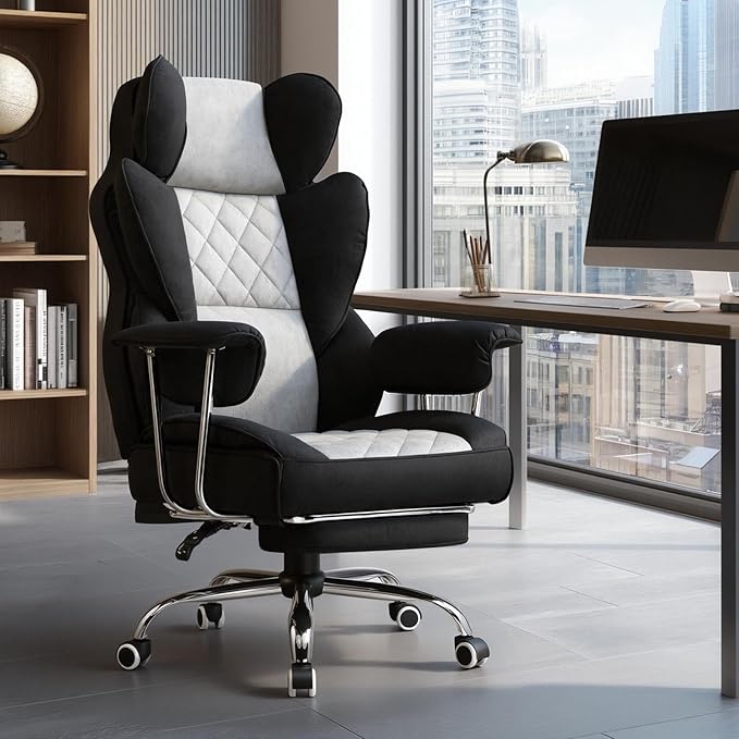 GTPLAYER Gaming ChairOffice Chair with Pocket Spring Lumbar Support Ergonomic Comfortable Wide Office Desk Computer Chair with Outward Fixed Soft Armrests and Footrest (Fabric Black &amp Gray)