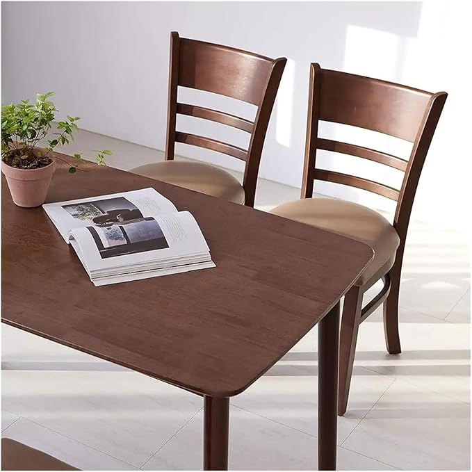 Adjustable Office Computer Chair with Armrest 1pcs Walnut Color Leather Upholstered Solid Wooden Ladder Seat Dining Chair