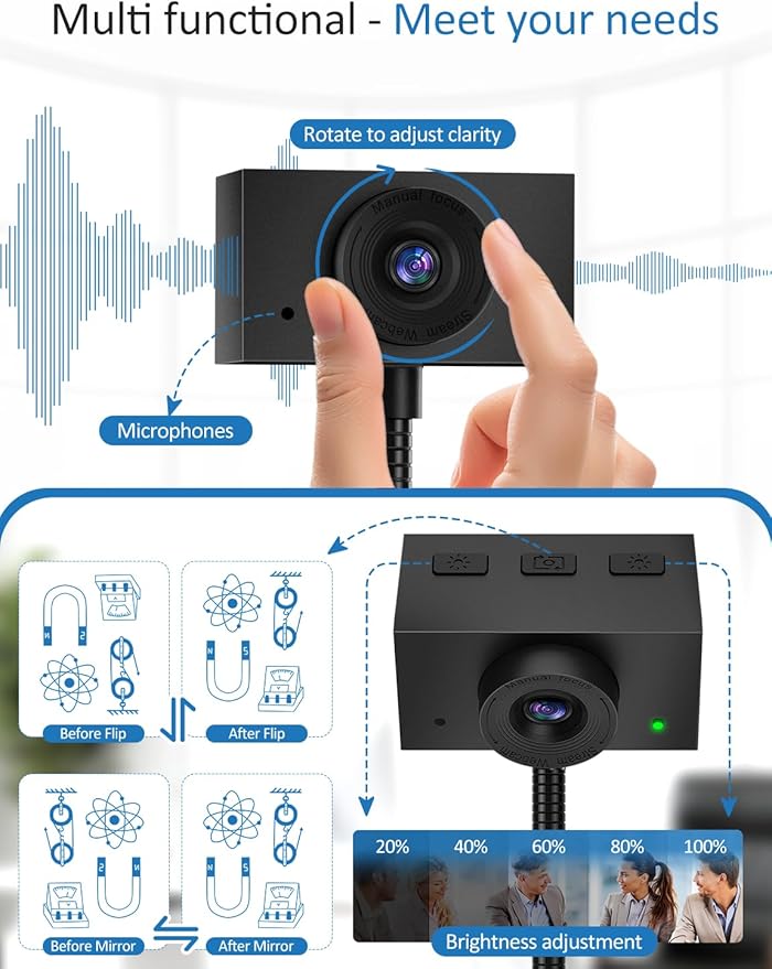 Webcam for PC 1080P Streaming Camera Web Camera for Desktop Computer/Laptop Webcam with Microphone Plug and Play USB Web cam with Bracket Manual Focus for Live Streaming Video Calls Meetings