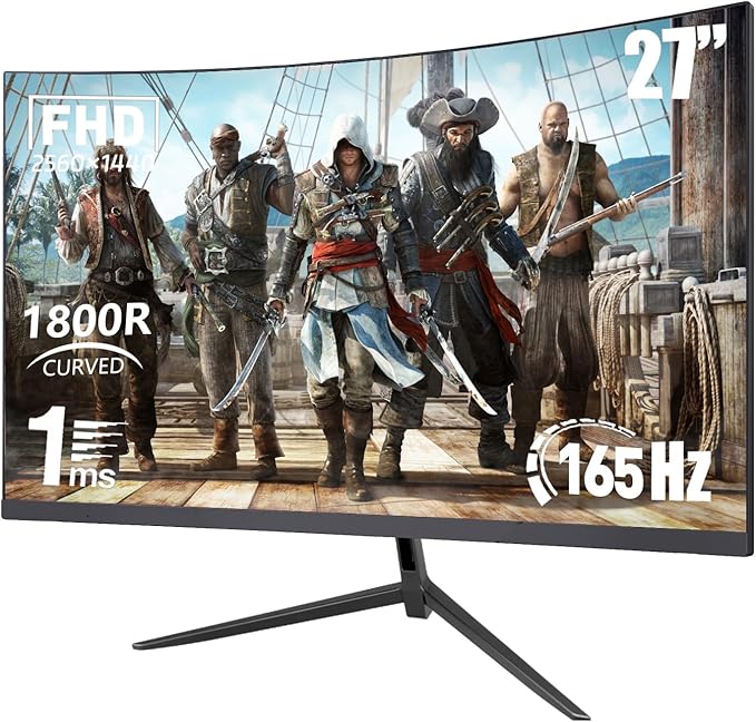 27 1440P QHD Curved Gaming Monitor – 165Hz 1ms 1800R Curve FreeSync/G-Sync Compatible Eye Protection Slim Bezel HDMI/DP Ports Height Adjustable VESA Stand