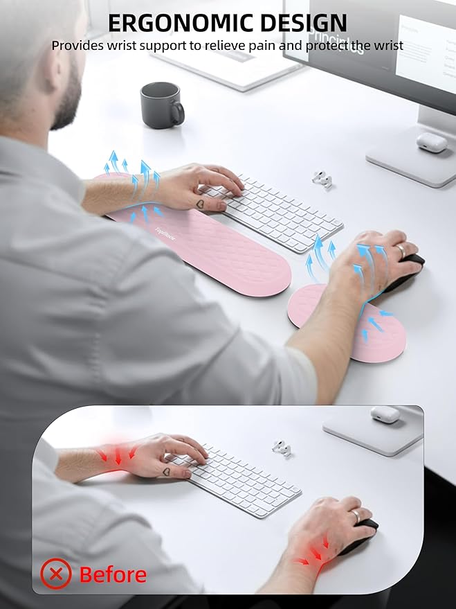 TopMade Upgraded Wider Wrist Rest Set Soft Memory Foam Keyboard Hand Rest Pad Computer Ergonomic Keyboard Mouse Wrist Support for Typing Pain Relief Comfort for Office Gaming Study Pink