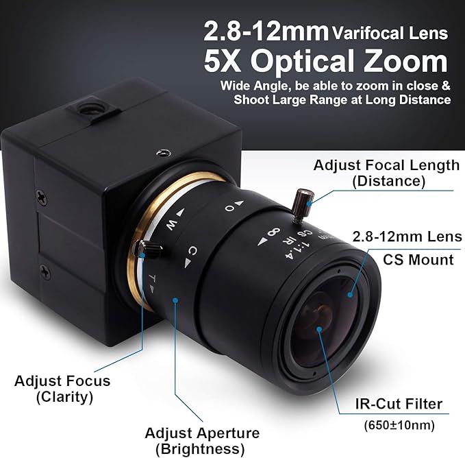 SVPRO USB Camera 4K Ultra HD Webcam with Zoom Lens 2.8-12mmManual Focus Camera 3840x2160 30fps Sony IMX415 Sensor Camera USB UVC Video Camera for Mac/Windows/Linux/Android