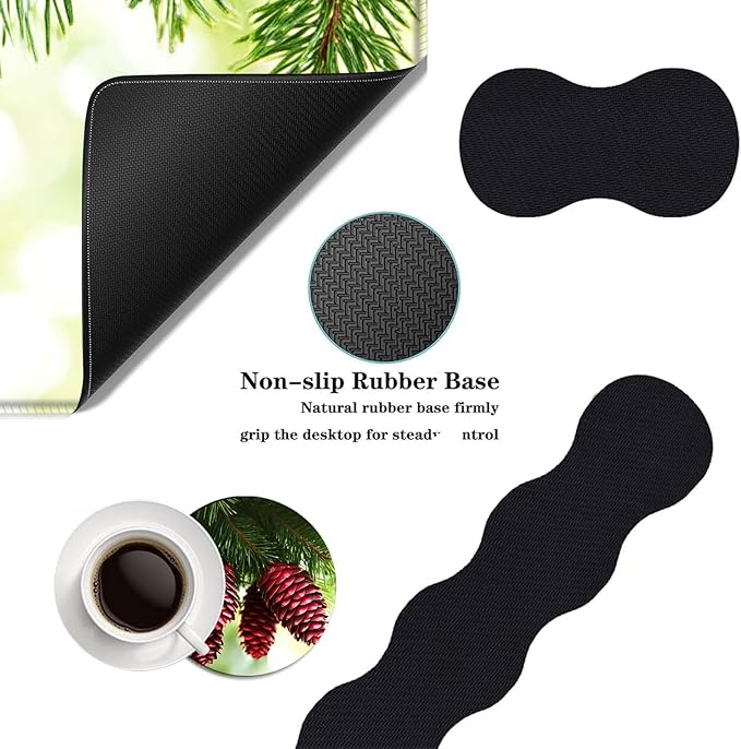 Mouse PadLarge Desk Mat Set 4in1 XL Mousepad + Keyboard Wrist Rest+Mouse Wrist Rest+Coaster with Ergonomic Desk Pad for Home Office Table Computer Cover -Pine Cones on Green Branches