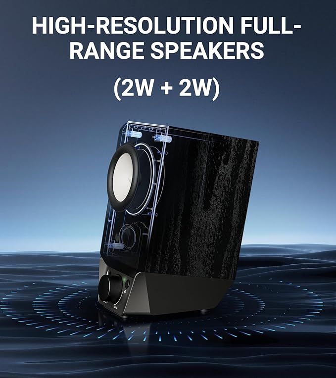 Edifier R19BT 2.0 PC Speaker System with Wooden Cabinet Bluetooth 5.3 Full Stereo Sound Strong Bass Volume Control 3.5mm Input/USB-A Sound Card for Computer/TV/Smartphone/Tablet - Black
