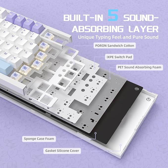 Attack Shark ajazz AK820 Pro Wireless Mechanical Gaming Keyboard TFT Display &ampKnob Hot Swappable Bluetooth 5.1/2.4G hz/Type-C Gasket-Mounted RGB Backlit Custom Keyboard for PC/Win(Purple/Gift Swit