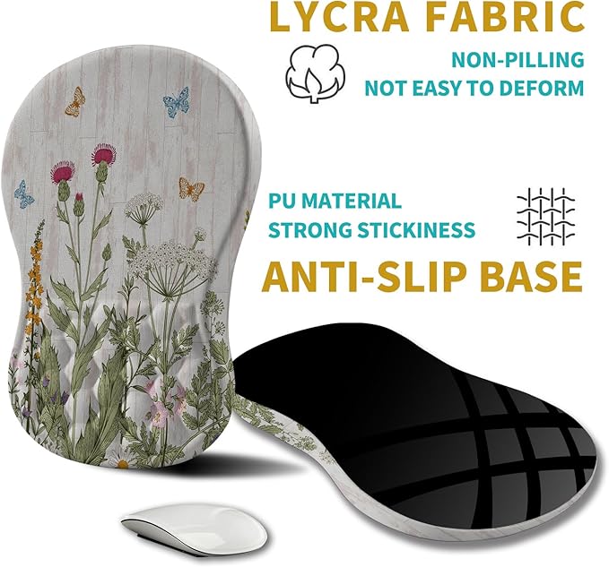 Hokafenle Ergonomic Mouse Pad Wrist Support Wrist Rest Mousepad for Carpal Tunnel Pain Relief with Integrated Memory Foam Slope Massage Bulge (11.8x7.9 inchGarden Flowers