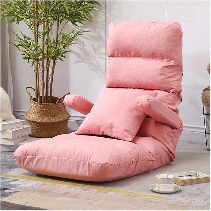 ELEFOCUS Adjustable Floor Gaming Chair Foldable Lazy Sofa Recliner with Armrest Comfy Chaise Lounge Bed Sleeper for Bedroom(Pink)