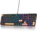 surmen Full Size Creamy Keyboard with Number Pad 104 Keys RGB Wired Mechanical Gaming Keyboard Backlit with PBT Keycaps Linear Red Switch for Laptop Desktop PC Gamers（104 Blue Samurai）