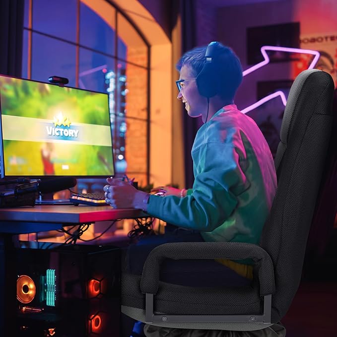 Swivel Gaming Chair Multipurpose Floor Gaming Chair for Playing Video Games TV Reading w/Armrest Lumbar Support &amp 6 Adjustable Postion Backrest for AdultsGrey