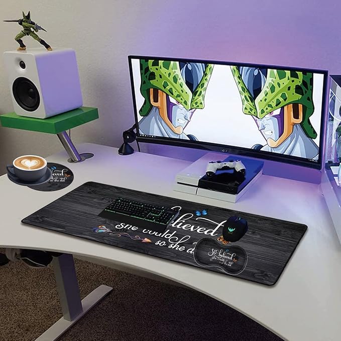 Extended Gaming Mouse Pad Desk Pad Keyboard Pad Mouse Wrist Rest and Coaster Anti-Slip Rubber Base Mouse Pad Suitable for Gaming and Office She Believed She Could So She Did