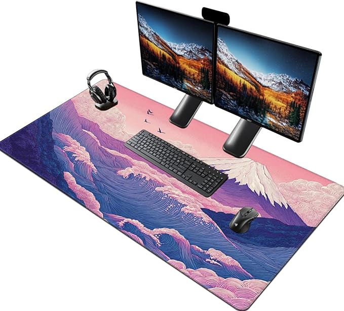 Japanese Mouse Pad with Stitched Edges Extra Large Desk Mat Gaming Mousepad XXXL Computer Keyboard Mat Waterproof Non-Slip Rubber Mice Pads for Office Desk Decor(Purple 48 x 24)