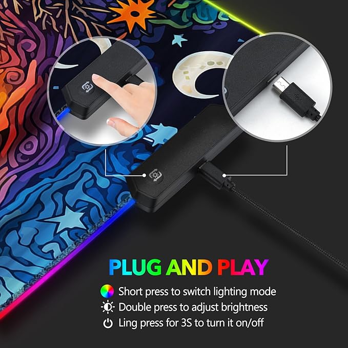 AIMSA Large Gaming Mouse Pad RGB Keyboard Led Mousepad Extended 35.4 x 15.8 inch Non-Slip Rubber Base with 14 Lighting Modes Desk Mat Abstract Sun