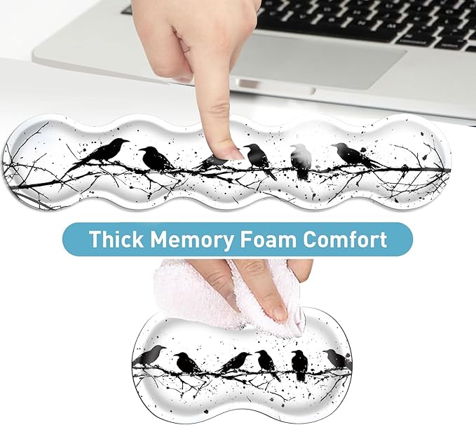Keyboard Mouse Pad Set Extended Gaming Mouse Pad+Ergonomics Keyboard Wrist Rest Support Memory Foam Easy Typing Pain Relief 4Pcs XL Ultra Thick Desk MatRaven Silhouettes