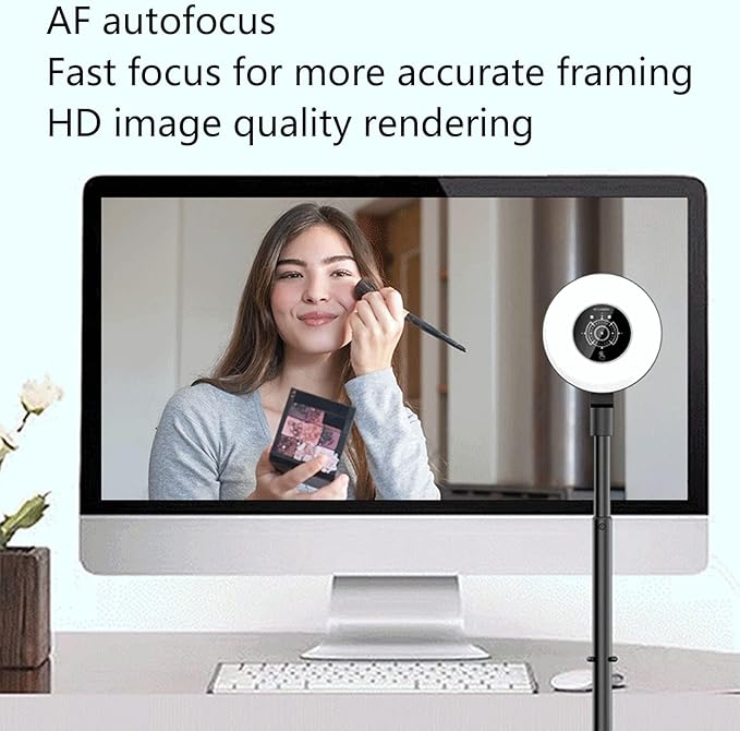 Phone Stand HD Webcam with Adjustable Light Built In Microphone USB HD 1080P Autofocus Web Cam with Retractable Pole for Online Classes Live Streaming(Black)