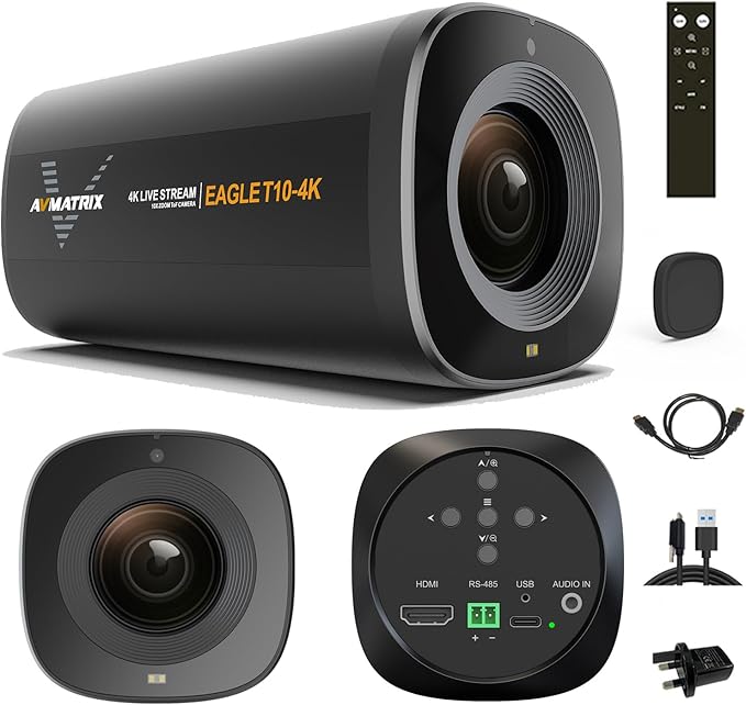 AVMATRIX FHD 4K Webcam with 1/1.28 Sensor 10X Optical Zoom 75.4° Wide Angle ToF Auto Focus Streaming Camera with USB3.0 &amp HDMI Out Work with OBS Zoom Teams YouTube/Twitch/Facebook EGALE T10-4K