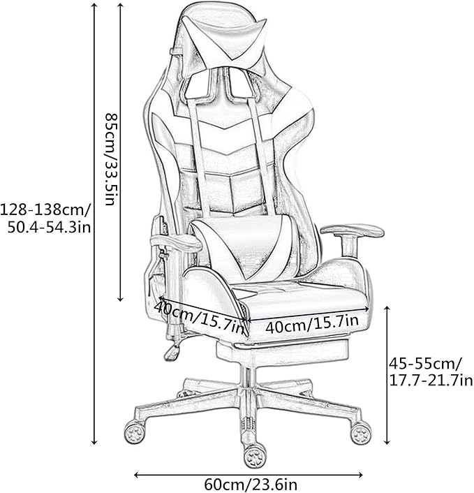Ergonomic Gaming Chair with Footrest and Lumbar Support Pu Leather High Back Video Game Chairs Height Adjustable Computer Chairs with HeadrestBlueHeight 128138CM