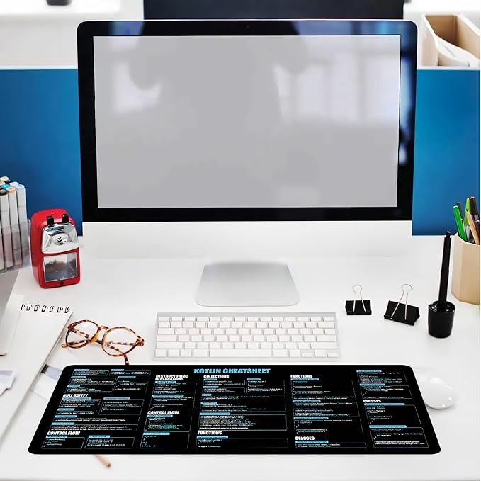 Kotlin Shortcuts &amp Cheat Sheet Mouse Mat Quick Reference for Developers Programmers for Coding &amp Android Development Essential Computer Accessories for Study Work and Reference Purposes
