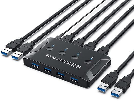 USB 3.0 Switch Premium USB Switcher Computers Sharing 4 USB Devices for Keyboard Mouse Printer Scanner Peripheral Switcher Box Compatible with Mac/Windows/Linux
