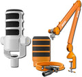 Rode PodMic Dynamic Broadcast Microphone (White) with PSA1+ Microphone Boom Arm WS14 Pop Filter and Premium XLR Cable (Orange)