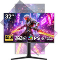 CRUA 32'' 4K Gaming Monitor 160Hz UHD 3840x2160 IPS Screen Height/Pivot/Swivel/Tilt Adjustable Vertical Monitor Support FreeSync Built-in Speakers 120% sRGB PIP/PBP HDMI 2.0 &amp DP 1.4-Black