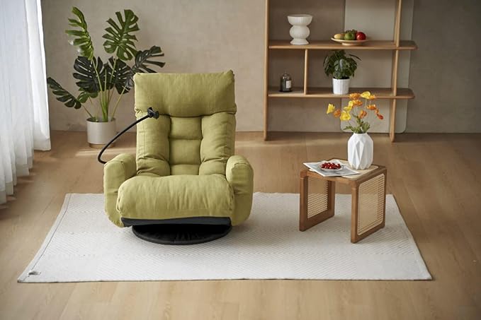 360 Degree Swivel Floor Chair with Adjustable Headrest &amp Backrest Folding Floor Gaming Chair with Phone Holder &amp Built-in Spring Seat Bag for Home Office 5 Adjustable Position Green