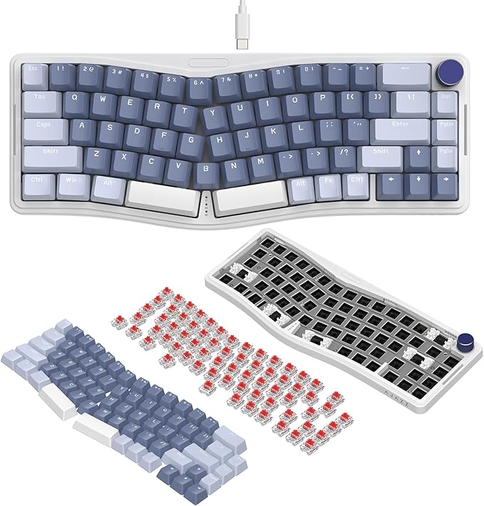 ATTACK SHARK AKS068 Wired Mechanical Gaming Keyboard 65% Alice Layout Hot-swapped Gasket Mount with RGB Backlit VIA Programmable Knob NKRO TKL AS Pre-lubed Linear Red Switch for Win/Mac(Blue)