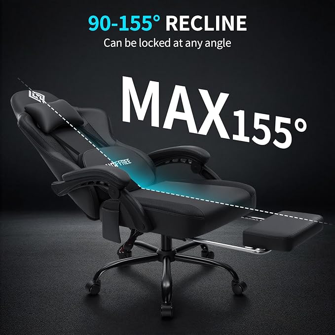 HOFFREE 3D Kneading Massage Gaming Chair with Heated Massage Lumbar Support Office Computer Chairs for Adults with Footrest Ergonomic Comfy Game Chair for Gaming Office 400lbs Grey