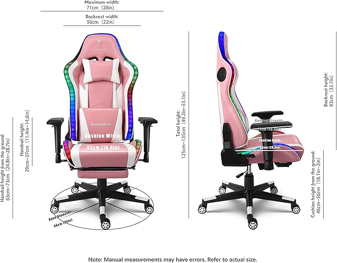 TBQATNTS Massage Gaming Chair with Speakers Ergonomic Pro Gaming Chair with Headrest and Lumbar SupportReclining Computer Chair with Footrest and RGB LightsVideo Game Chair for Adults Kids.Pink