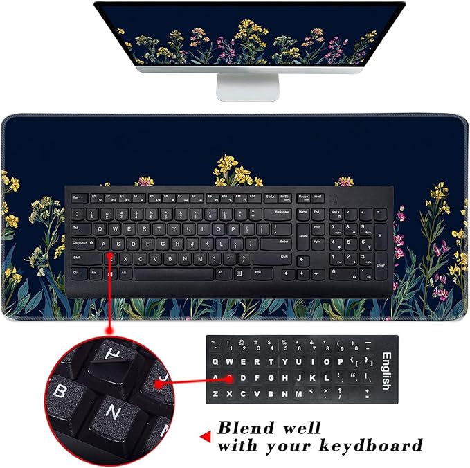 Keyboard Wrist Rest and Mouse Pad with Wrist Support Set Ergonomic CoasterMemory FoamEasy Typing Pain ReliefLarge XL Desk Mat 31.5x 11.8Garden Flowers