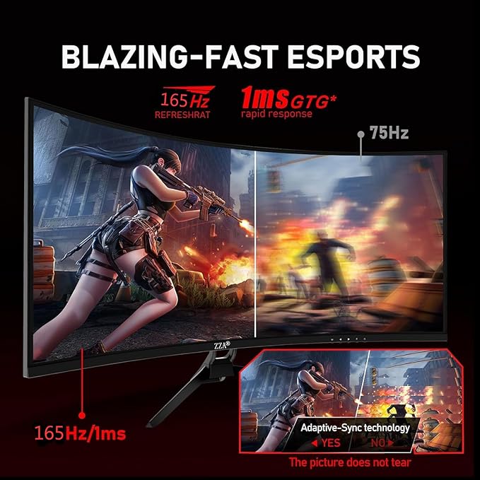 ZZA 34 UltraWide Curved UWQHD Monitor - Immersive Gaming Experience with 165Hz Refresh Rate VA Panel and AMD FreeSync Premium | HDR10 | 99% sRGB | 3440x1440