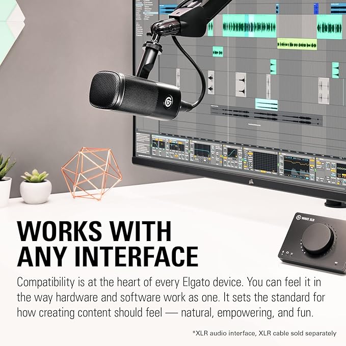 Elgato Wave DX XLR Microphone Speech Optimized No Signal Booster Required Reduces Unwanted Noise Wide Acceptance Angle Works With Any Audio Interface