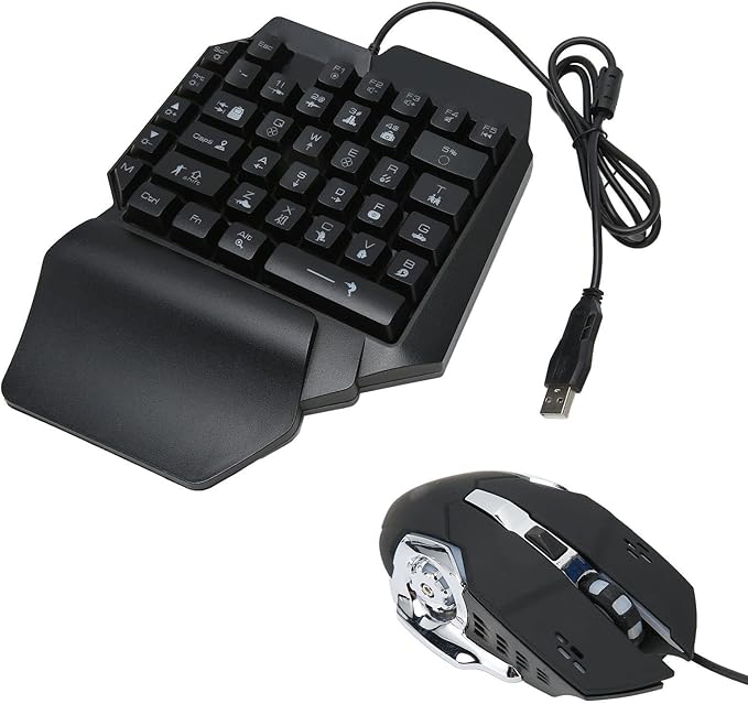 One Handed Gaming Keyboard and Mouse Combo RGB Rainbow Backlit 35 Keys Half Hand Gaming Keyboard and Mouse Set with Wrist Rest Support and Converter for