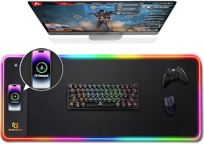 Gimars RGB Gaming Mouse Pad15W Wireless Charging Mousepad with 10 Light Modes Large Mousepad with Premium Smooth Surface Non-Slip Mouse Mat for Gaming Desk PCOffice 31.5x11.8x0.16inch