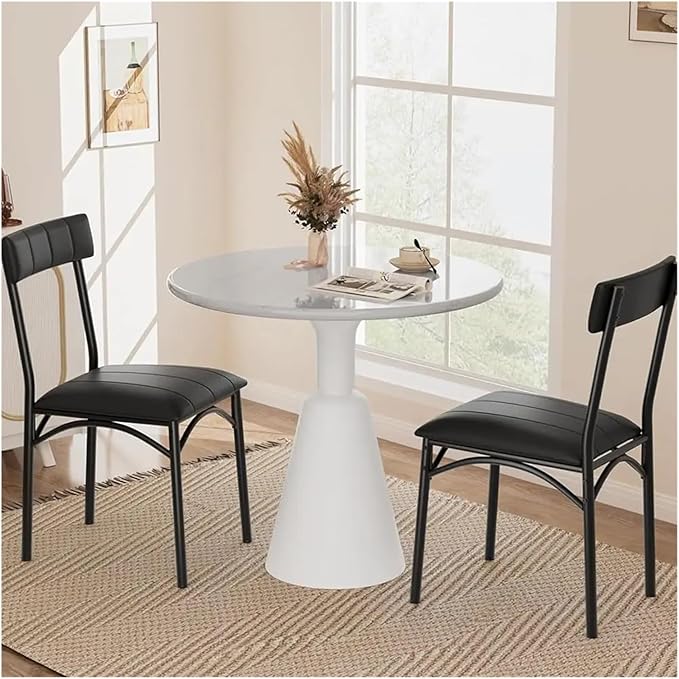 Adjustable Office Computer Chair with Armrest 2pcs Black Leather Upholstered Dining Chairs with Backrest for Restaurants Kitchens