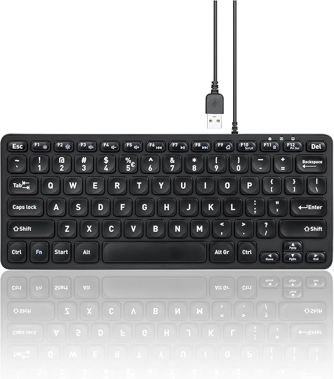 Perixx PERIBOARD-432 Wired Mini USB Keyboard - X Type Scissor Keys - Big Print Keys - US English Black