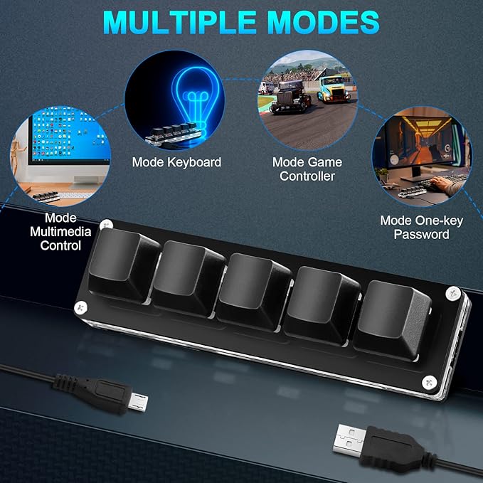 Ecarke Upgrade Black 5 Keys Mini Macro Mechanical Keyboard Gaming Keypad Hot Swap Game Keyboards USB Data Cable for Windows Mac OSU HID Standard Keyboard Cherry Shaft &amp RGB LED