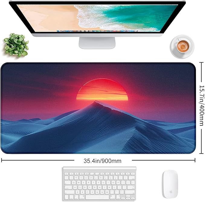 Mountain Peak Beautiful Scenery Game XXL Mouse Pad Sunset Hill Extended Computer Decorative Table Pad with Stitched Edge Anti Slip Base Mouse Pad 35.4 x 15.7 x 0.12 Inches