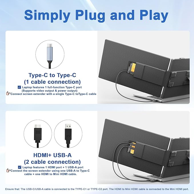 KEFEYA Laptop Screen Extender 14 FHD 1080P IPS Dual Laptop Monitor Extender Portable Monitor Plug &amp Play USB-C/HDMI/USB-A for 13-17 Laptops Work with Windows/MacBook/Switch/PS5