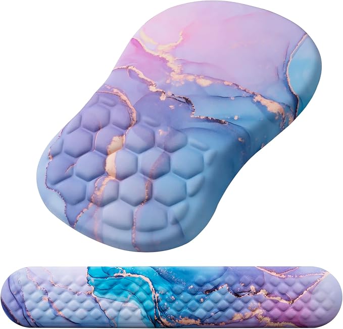 Mouse Pad Wrist Support Laokiiy 2 in1 Keyboard Wrist Rest+ Ergonomic Mouse Pad Non-Slip Wrist Rest for Computer Keyboard Made Easy Typing &amp Relieve Wrist Pain(Blue Pink Marble)