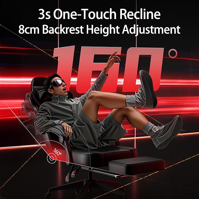 Gaming Chair Ergonomic Computer Chair with Lumbar Massage &amp Heat Video Game Chair with Silent Casters 3D Adjustable Backrest Thickened Seat PU Leather Hidden Footrest (63-77in)