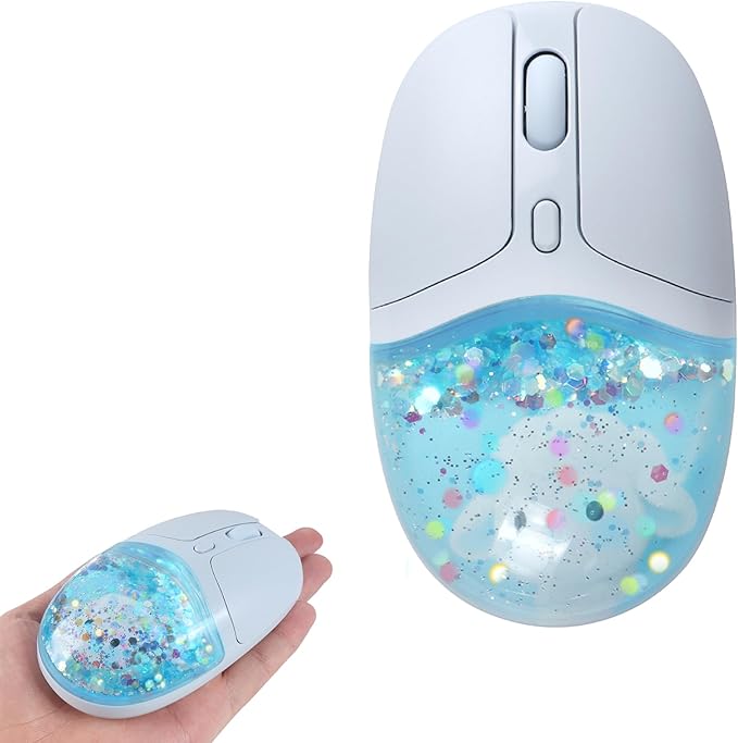 Wireless Mouse with Liquid Quicksand Sequins 2.4GHz &amp Bluetooth Dual Mode Rechargeable Silent Cute Aqua Mouse with LED Light Portable Water Mice for Laptop PC Tablet MacBook Kids Adults Gift (Blue
