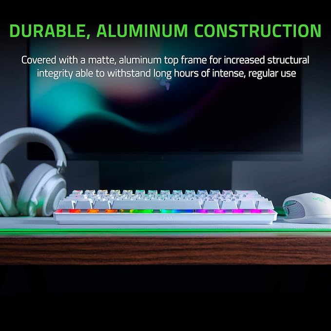 Razer Huntsman Mini 60 Percent Wired Optical Clicky Switch Gaming Keyboard with Chroma RGB Backlighting PBT Keycaps Mechanical Keyboards for PC Gaming Computer Mercury White (Renewed)