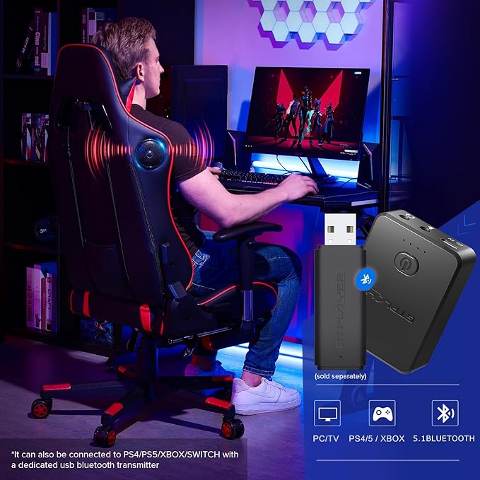 GTRACING Gaming Chair with Footrest Speakers Video Game Chair Bluetooth Music Heavy Duty Ergonomic Computer Office Desk Chair Red