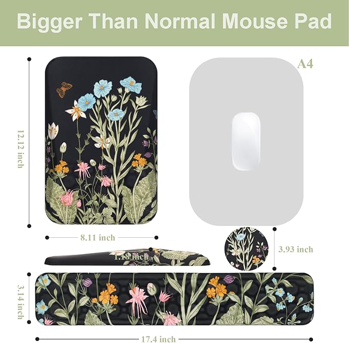 Ospelelf Ergonomic Keyboard Wrist Rest and Large Mousepad with Wrist Rest Support for Computer Gaming Flower